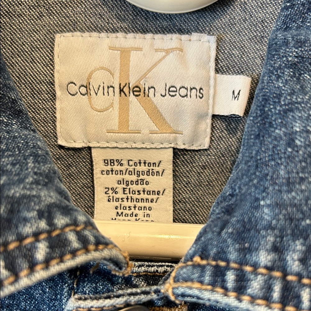 Calvin Klein Dark Wash Denim Trucker Jacket Women’s Classic Button Front - Picture 4 of 9